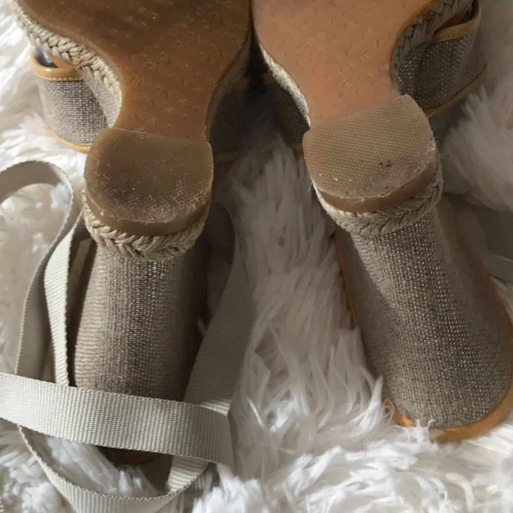 Calvin Klein Sandals Wrap Gladiator Wedge Platform Espadrille Tan Sz 6.5 Boho